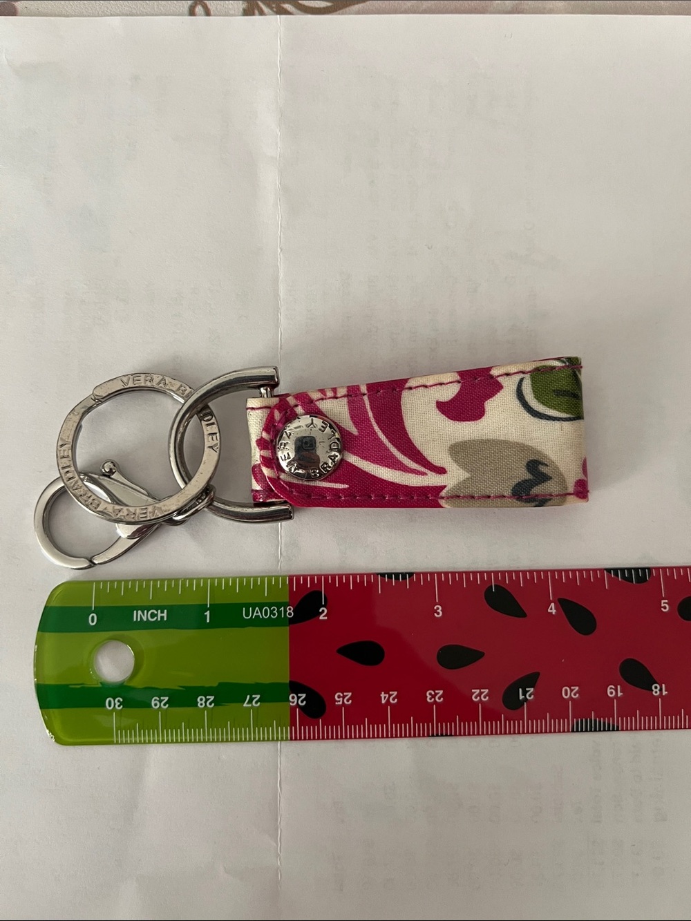 Vera Bradley Pink Floral Fabric Key Fob with Silver Hardware